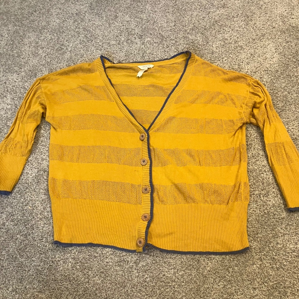 Matilda Jane Joanna Gaines Mustard Yellow Striped Pointelle Cardigan L Farmhouse